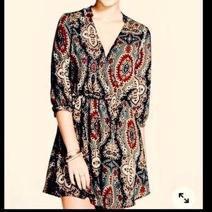 NWT Lush Bohemian style printed stretch waist 3/4 sleeve dress M